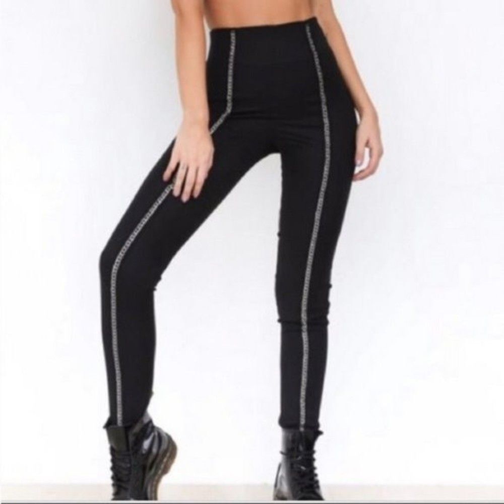 I.Am.Gia Black High Waisted Coco Chain Detail Pants